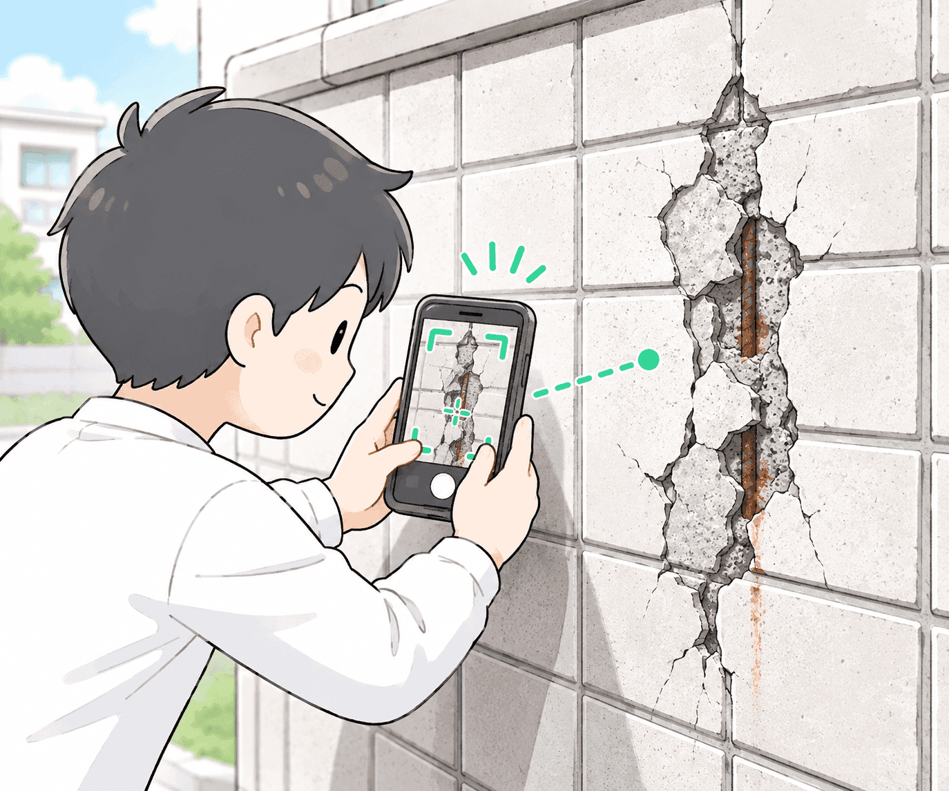 撮影例: 症状に寄って近接撮影するイラスト