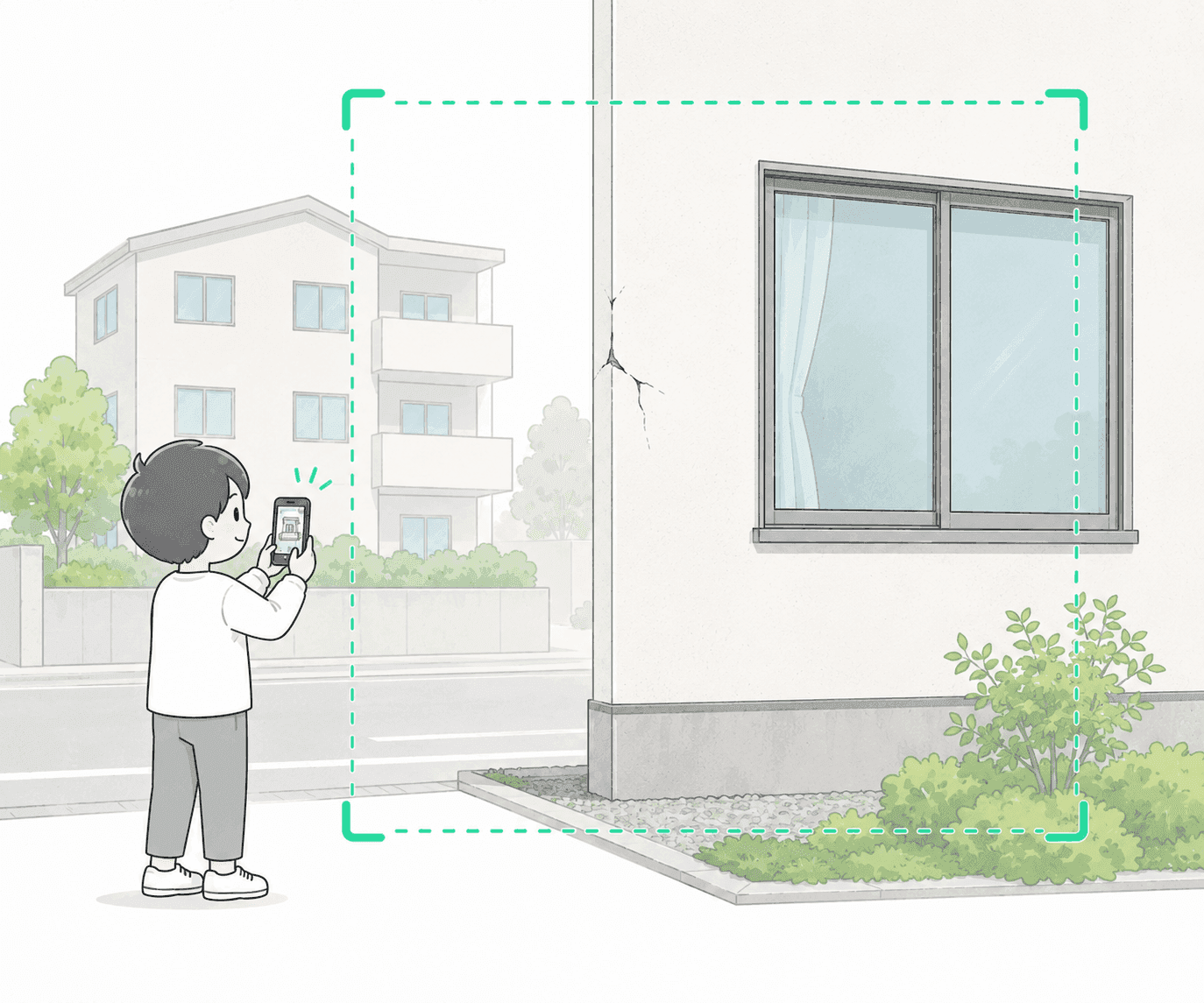 撮影例: 症状の周辺ごと少し引いて撮るイラスト
